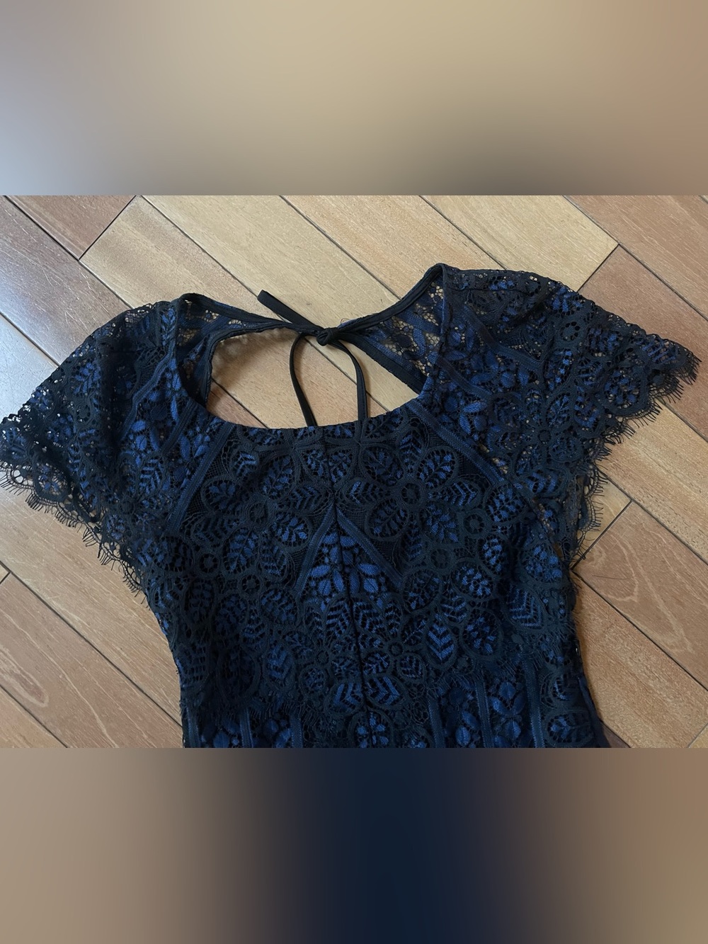 For Love & Lemons Lyla Lace Feminine Mini Dress Midnight Blue Open Back Size S - Picture 6 of 15